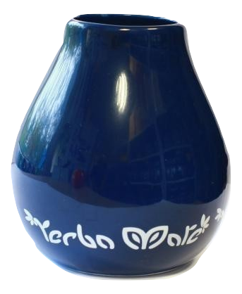 Keramisch mate donker blauw met opdruk "yerba mate"